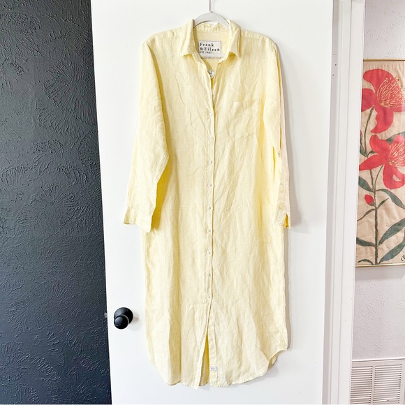 Frank & Eileen Rory Maxi Shirtdress Washed Linen Yellow Size Medium - Picture 2 of 6